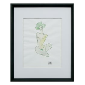Egon Schiele Mixed Media Artwork - Nude Study with Watercolor Accents