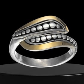 14K Gold & Sterling Silver Ring with wave design - Size 7