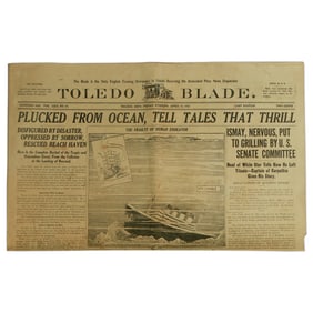 Historic Toledo Blade Newspaper Featuring Titanic Disaster Reports - April 19, 1912