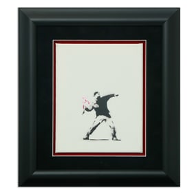 Banksy Canvas - "Man Shrouded Throwing Flowers" (after)