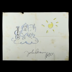 John Lennon Signed Page with Original Doodle, Forensically Authenticated