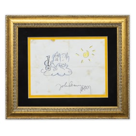 John Lennon Signed Page with Original Doodle, Forensically Authenticated