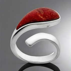 Modern & Minimalist Freeform Red Sponge Coral Silver Ring - Size 7