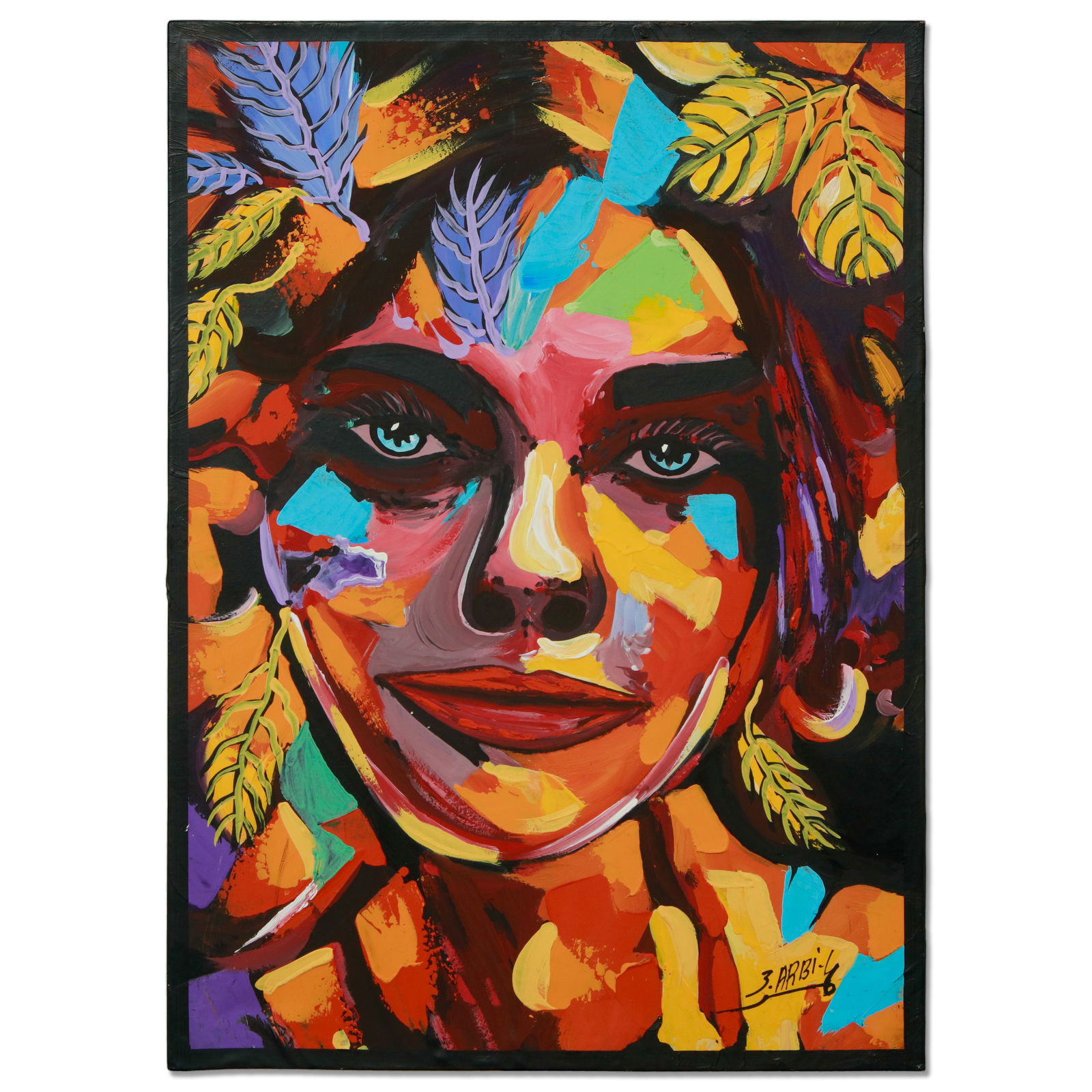 Ephemeral Beauty, Acrylic on Canvas by 3 Arbi Art: Description: Esteemed collectors and art enthusiasts are presented with, measuring 19.75 x 14 inches. This piece exquisitely marries the natural world with human expression, depicting a woman's face i