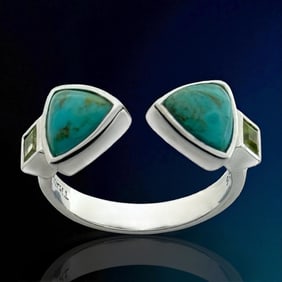 Southwest Turquoise & Peridot Sterling Silver Ring - Size 7
