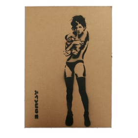 Intriguing "After Banksy" Cardboard Artwork "Innocence Lost"