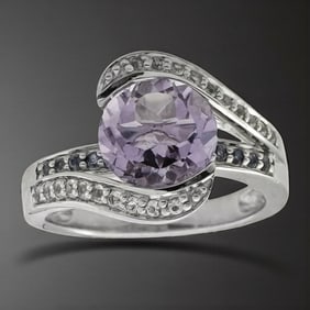 Amethyst, Iolite, & White Topaz Sterling Silver Ring - Size 7