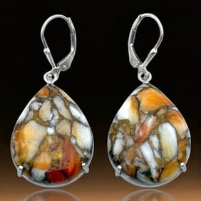 Orange Spiney Oyster Teardrop Dangle Sterling Silver Earrings
