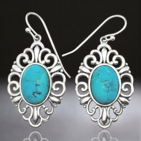 Scrollwork Design Turquoise Sterling Silver Dangle Earrings