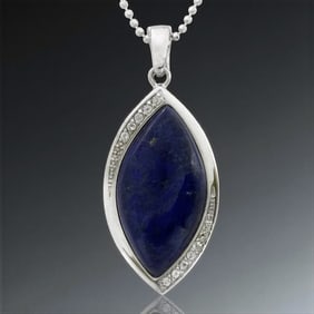 Marquise Shape Lapis Lazuli & White Topaz Silver Pendant