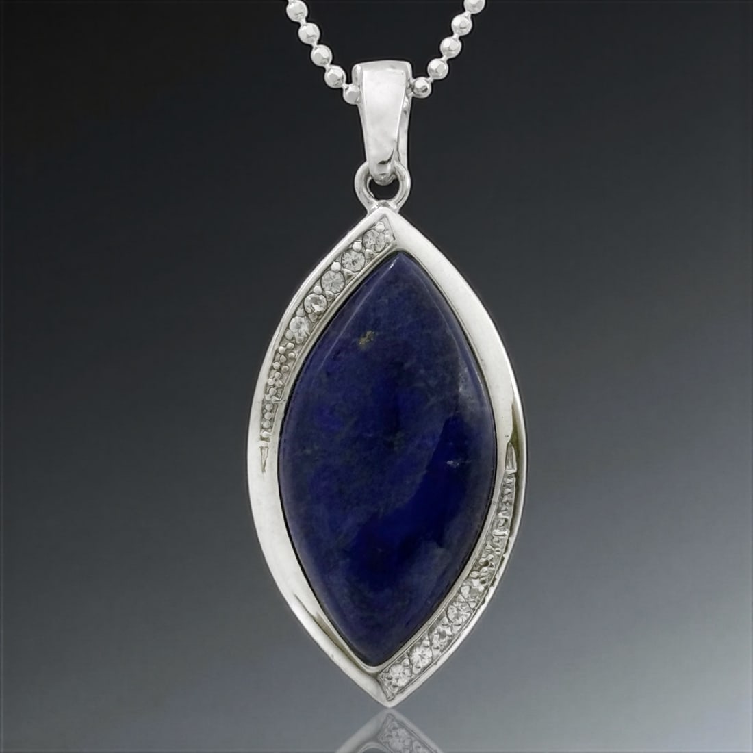 Marquise Shape Lapis Lazuli & White Topaz Silver Pendant (1 of 1)