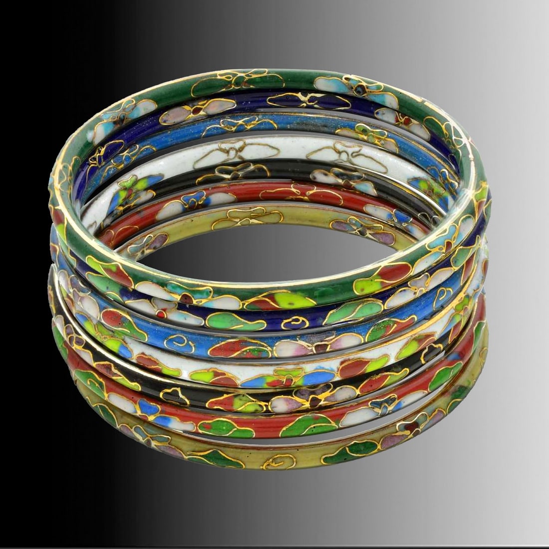 Multi Colored Cloisonne Slip On Stackable Bangle Set of 7 (1 of 1)