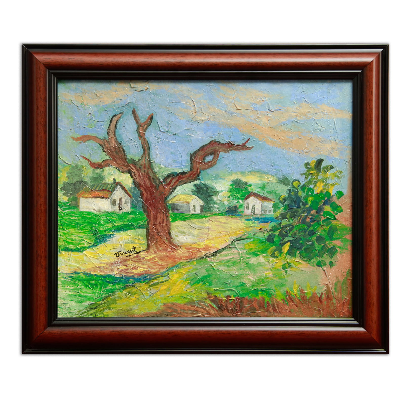 Vincent van Gogh - Captivating Rural Landscape (after): Title: In the Style of Vincent van Gogh - A Captivating Rural Landscape Description: We are delighted to present a remarkable painting executed in the style of Vincent van Gogh, one of the most revere