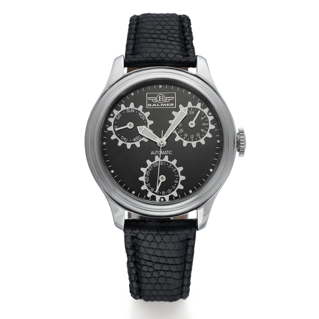 Balmer Vintage Swiss Made Complicated Automatic Watch: Pristine Balmer Swiss-Made Automatic Watch ? New Old Stock with Triple Complications. We are proud to showcase a resplendent artifact of timekeeping artistry, the Balmer Swiss-Made Automatic Watch, un