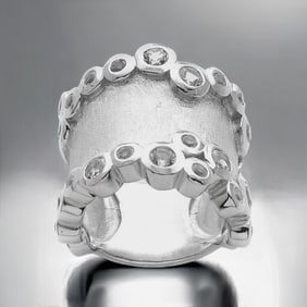 Wild Modern Brushed Finish White Topaz Bubble Band Size 7.5