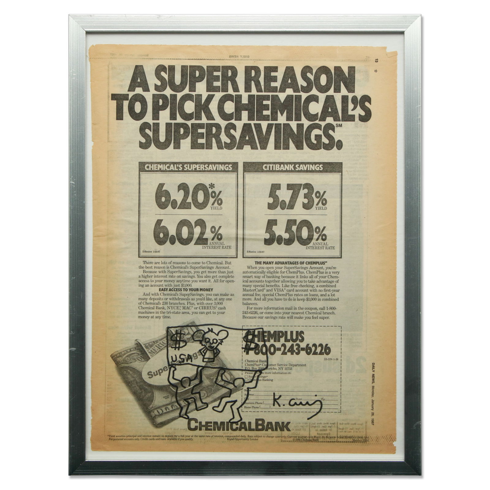 Rare Keith Haring Newspaper Art Featuring "Andy Mouse Dollar" (1 of 4)