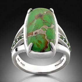 Green Mojave Turquoise & Chrome Diopside Split Shank Ring-Sz7