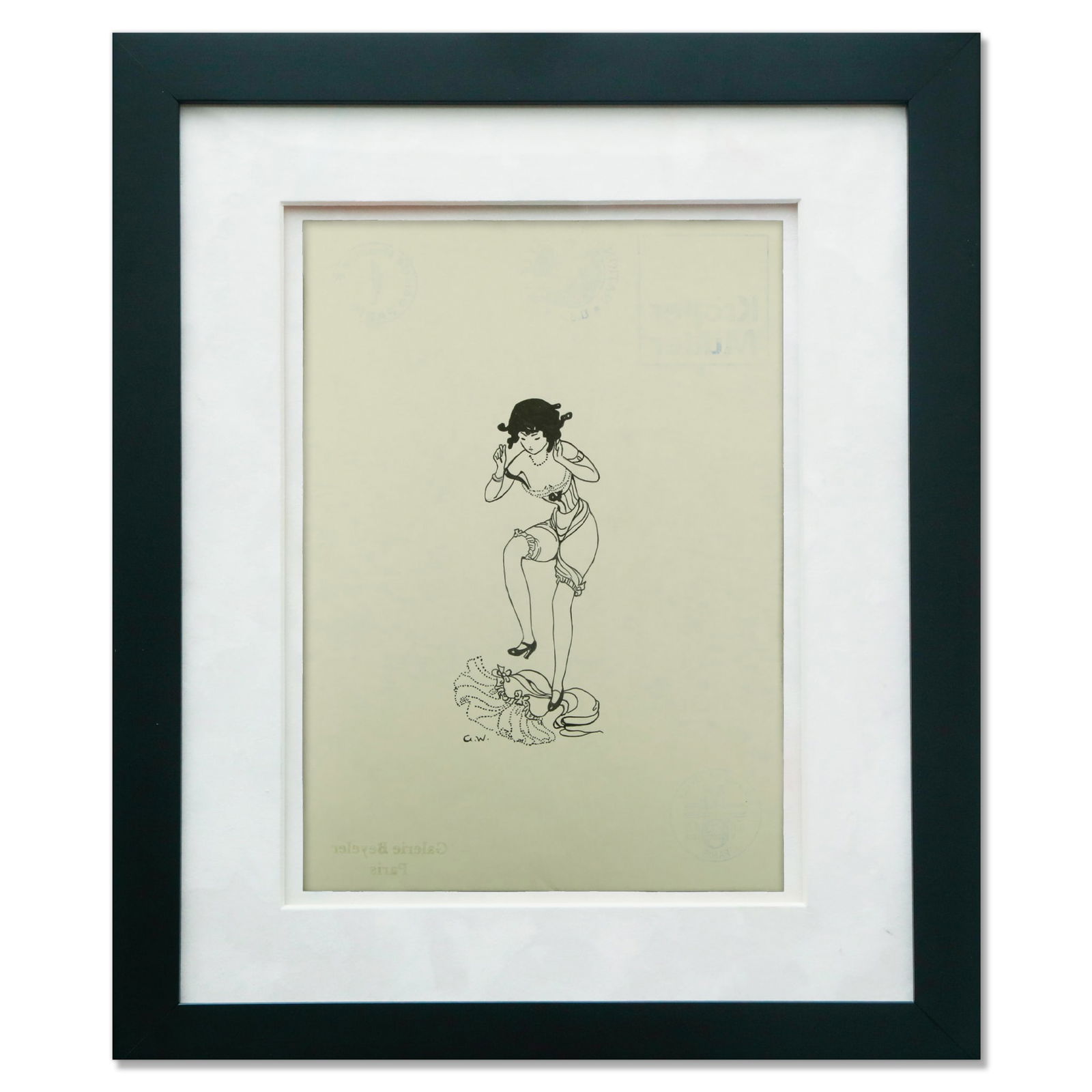 Gerda Wegener – Defiant Woman in Corset Stomping Dress Mixed Media on Paper: Title: Gerda Wegener (After/Attributed) – Defiant Woman in Corset Stomping Dress Mixed Media on Paper Details: Signed: “GW” in black, lower left Dimensions: 11.75 x 8.5 inches (sheet