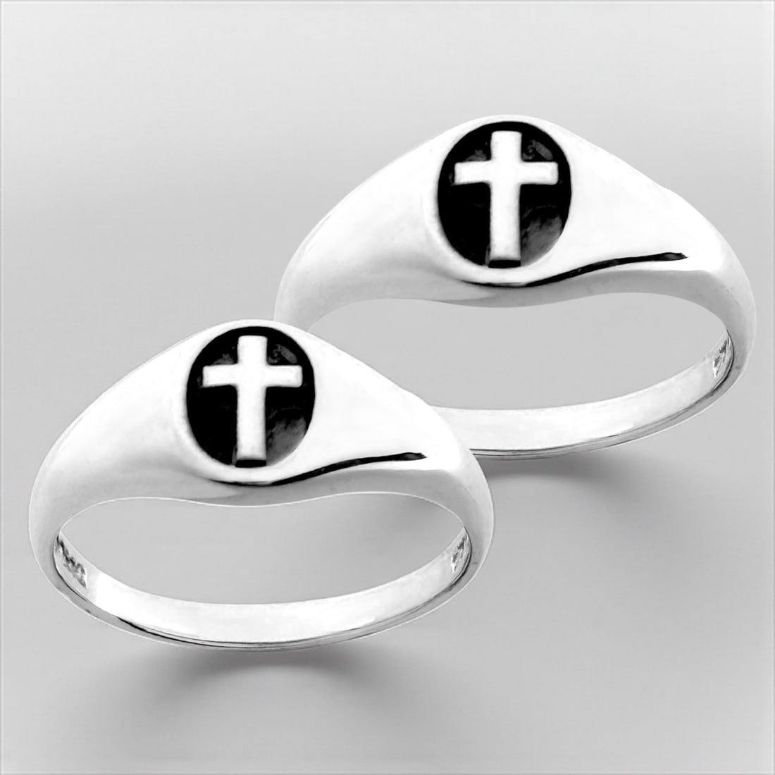 Sterling Silver Signet-Style Cross Ring Set Size7&9 (1 of 1)