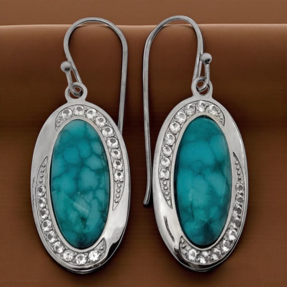 Campo Frio Turquoise & White Topaz Silver Dangle Earrings (1 of 1)