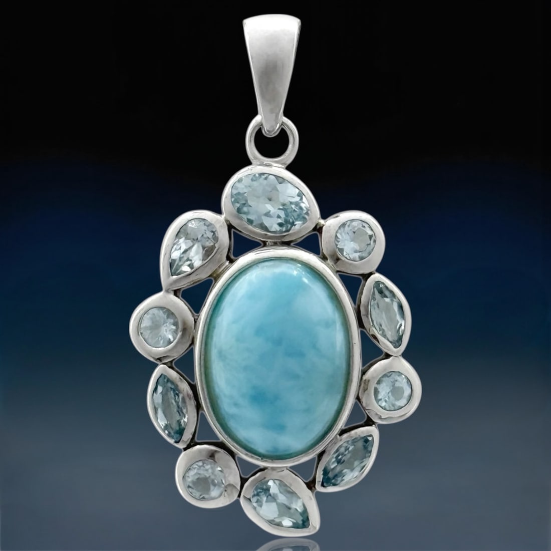 Multi Shape Blue Topaz & Larimar Sterling Silver Oval Pendant (1 of 1)