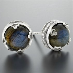 Labradorite & White Topaz Sterling Silver Crown Stud Earrings