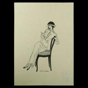 Gerda Wegener – Seated Woman in Fashionable Dress Mixed Media on Paper