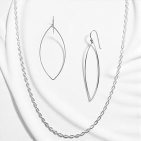 Elegant Marquise Shape Sterling Silver Chain Necklace&Earrings