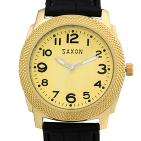 Saxon Men’s Goldtone Leather Strap Watch