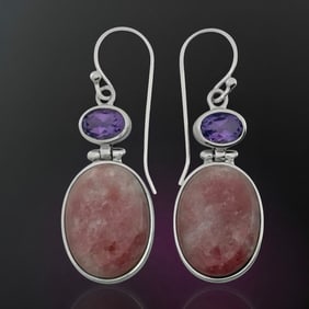 Natural Beauty Pink hued Strawberry Qtz& Amethyst Dangle Earrings