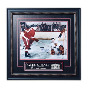 Glenn Hall Signed 16"x20" Chicago Blackhawks Photo – Framed 31"x30" Display