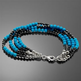 Multi Strand Turqquoise & Faceted Hematite Bead Bracelet