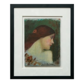 John William Waterhouse (1849-1917) "Study, Phyllis" - Portrait on Wood