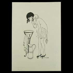 Gerda Wegener "Sponge Bath" Intimate Art Deco Scene Mixed Media on Paper