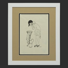 Gerda Wegener "Sponge Bath" Intimate Art Deco Scene Mixed Media on Paper