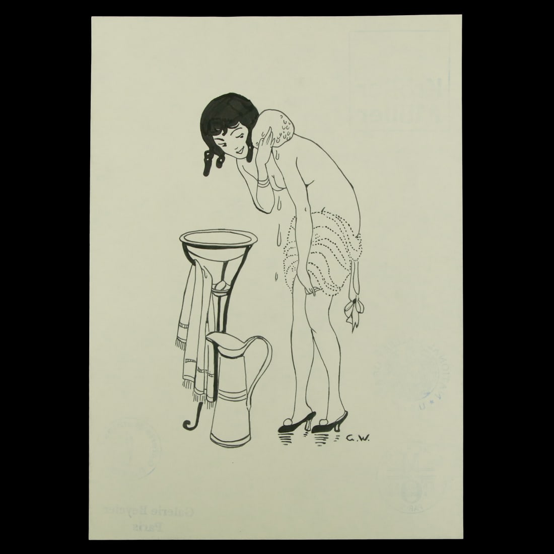 Gerda Wegener "Sponge Bath" Intimate Art Deco Scene Mixed Media on Paper (1 of 12)