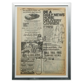 Rare Keith Haring Newspaper Art – Iconic Barking Dog and Rider