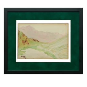 Sir Winston Spencer Churchill Valley Landscape Watercolor & Mixed Media on Board