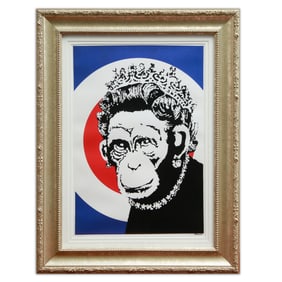 Banksy "Monkey Queen" Mixed Media on Paper (after)