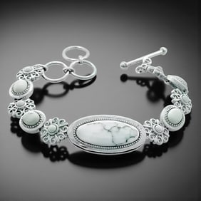 White Buffalo Bracelet with Toggle clasp in Sterling Silver