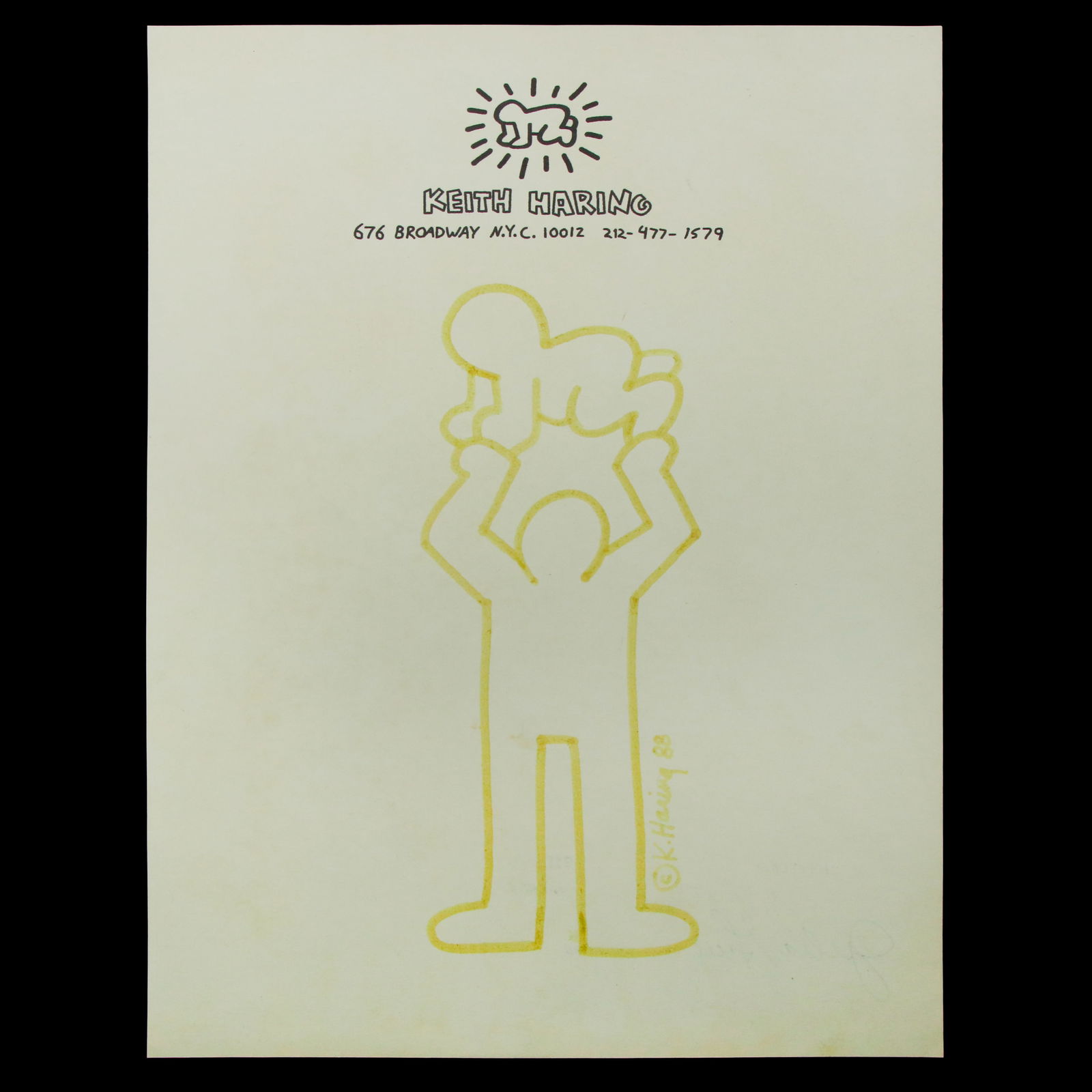 Keith Haring Drawing: Title: Keith Haring Drawing Description: We are thrilled to present an exceptionally rare drawing attributed to/or after the iconic artist Keith Haring, known globally for his unique influence on both