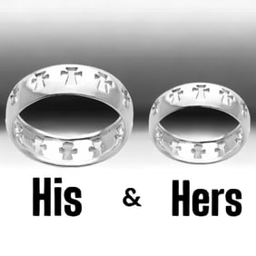 Spiritual His & Hers Cross Sterling Silver Rings: Sizes 9 & 7