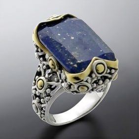 Ornate Lapis Lazuli Sterling Silver Ring - Size 6