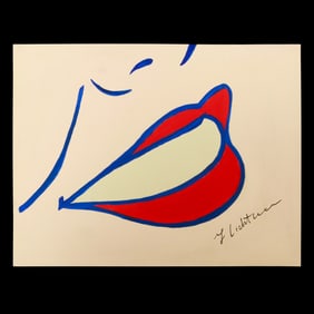 Roy Lichtenstein Mixed Media Watercolor & Drawing: "Voluptuous Grin"