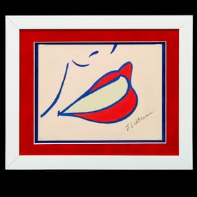 Roy Lichtenstein Mixed Media Watercolor & Drawing: "Voluptuous Grin"