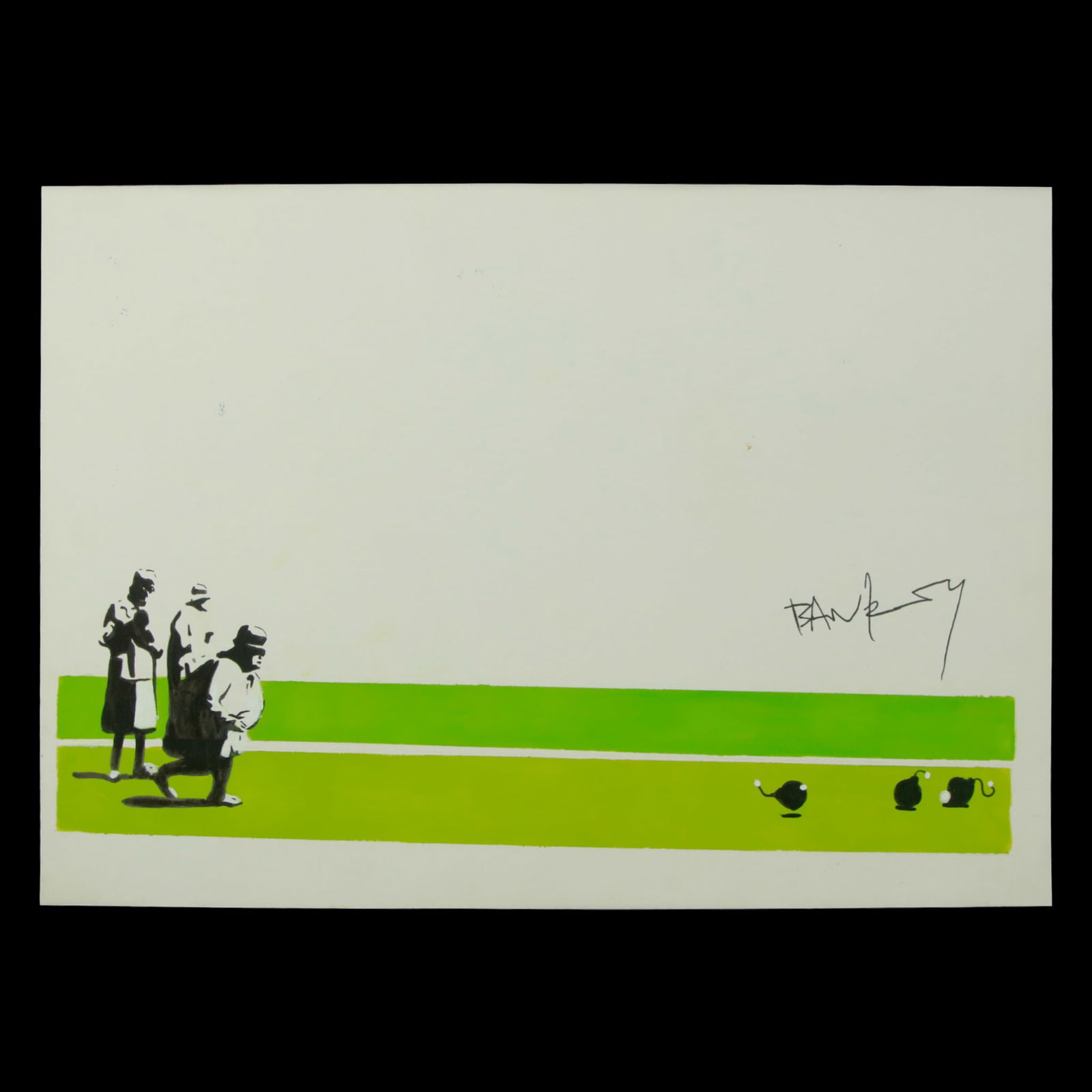 BANKSY:  "Lawn Bowling with Fused Bombs" (1 of 6)
