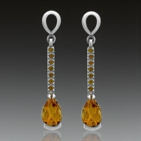 Simplicity&Elegant Citrine Gemstone Linear Dangle Earrings