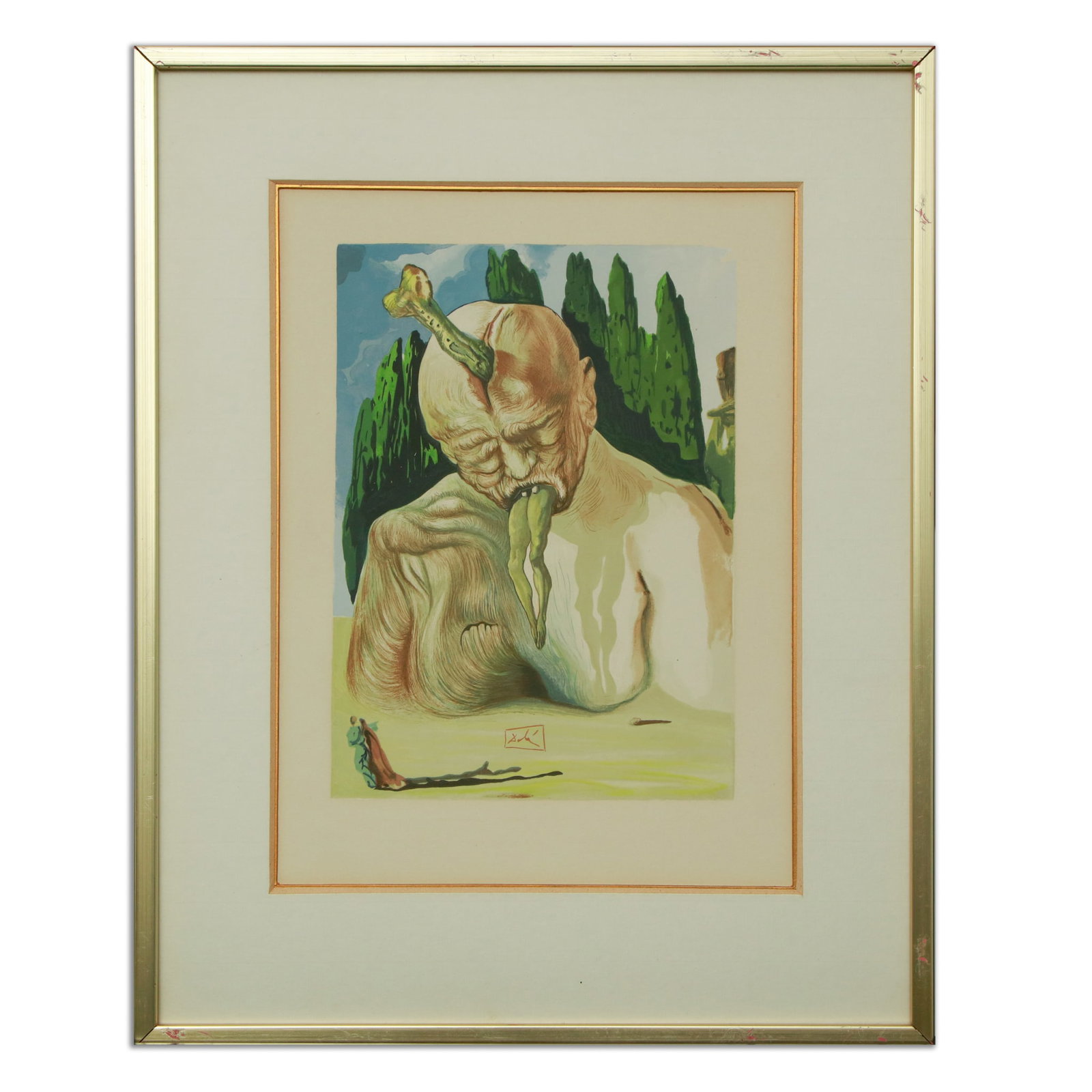 Salvador Dalí — Divine Comedy, Inferno #27: "The Logician Devil" (1960): Title: Salvador Dalí — Divine Comedy, Inferno #27: "The Logician Devil" (1960) — Plate-Signed Color Woodblock Description: Artist: Salvador Dalí (1904–1989) Title: Divine C