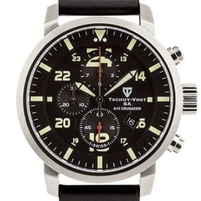 Tschuy-Vogt Crusader 46mm Case Swiss Chrono Watch 