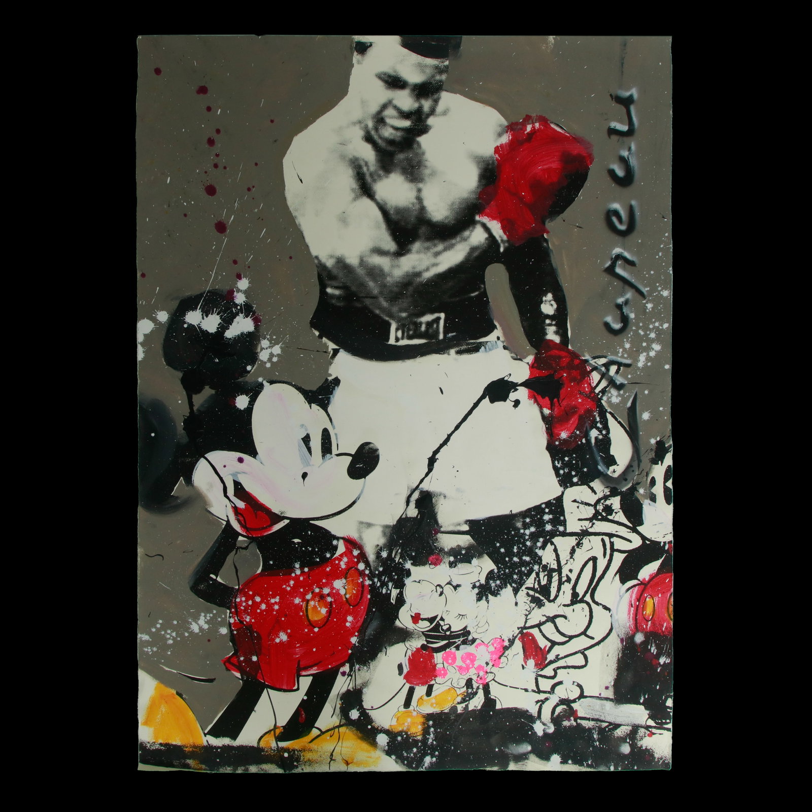 Original "Chapeau" Posterboard Art Featuring Muhammad Ali and Iconic Characters: Title: Original "Chapeau" Posterboard Art Featuring Muhammad Ali and Iconic Characters. Description: A unique fusion of sports history and popular culture, this "Chapeau" posterboard art piece vividly